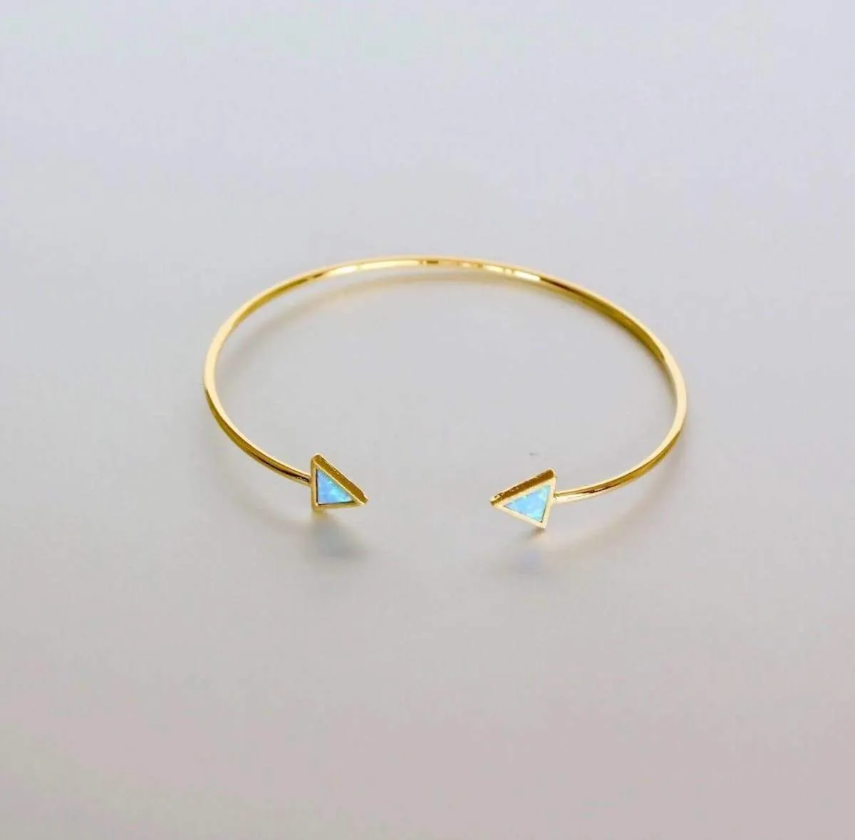 Gold Wrist Cuff, Triangle Opal Bracelet, Open And Adjustable Gold Bangles, Minimalist Gift Jewelry, Bridesmaids Gift