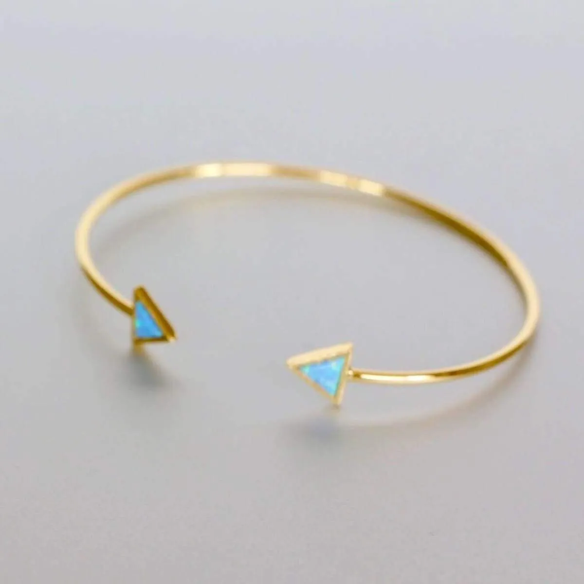 Gold Wrist Cuff, Triangle Opal Bracelet, Open And Adjustable Gold Bangles, Minimalist Gift Jewelry, Bridesmaids Gift