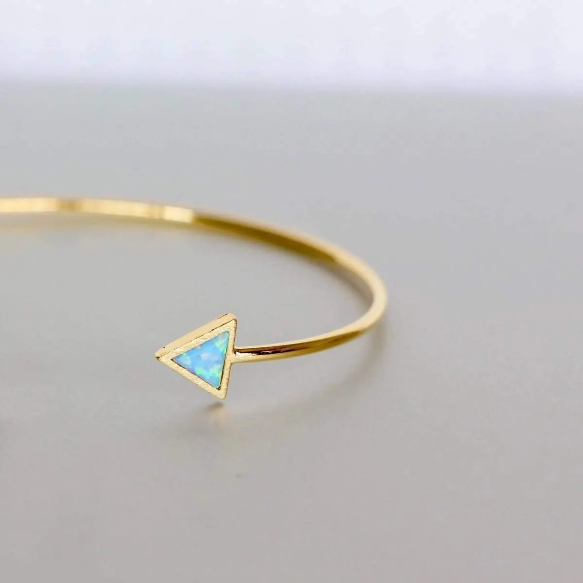 Gold Wrist Cuff, Triangle Opal Bracelet, Open And Adjustable Gold Bangles, Minimalist Gift Jewelry, Bridesmaids Gift