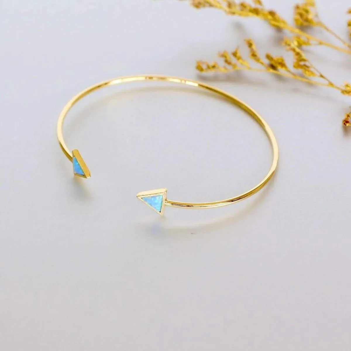 Gold Wrist Cuff, Triangle Opal Bracelet, Open And Adjustable Gold Bangles, Minimalist Gift Jewelry, Bridesmaids Gift