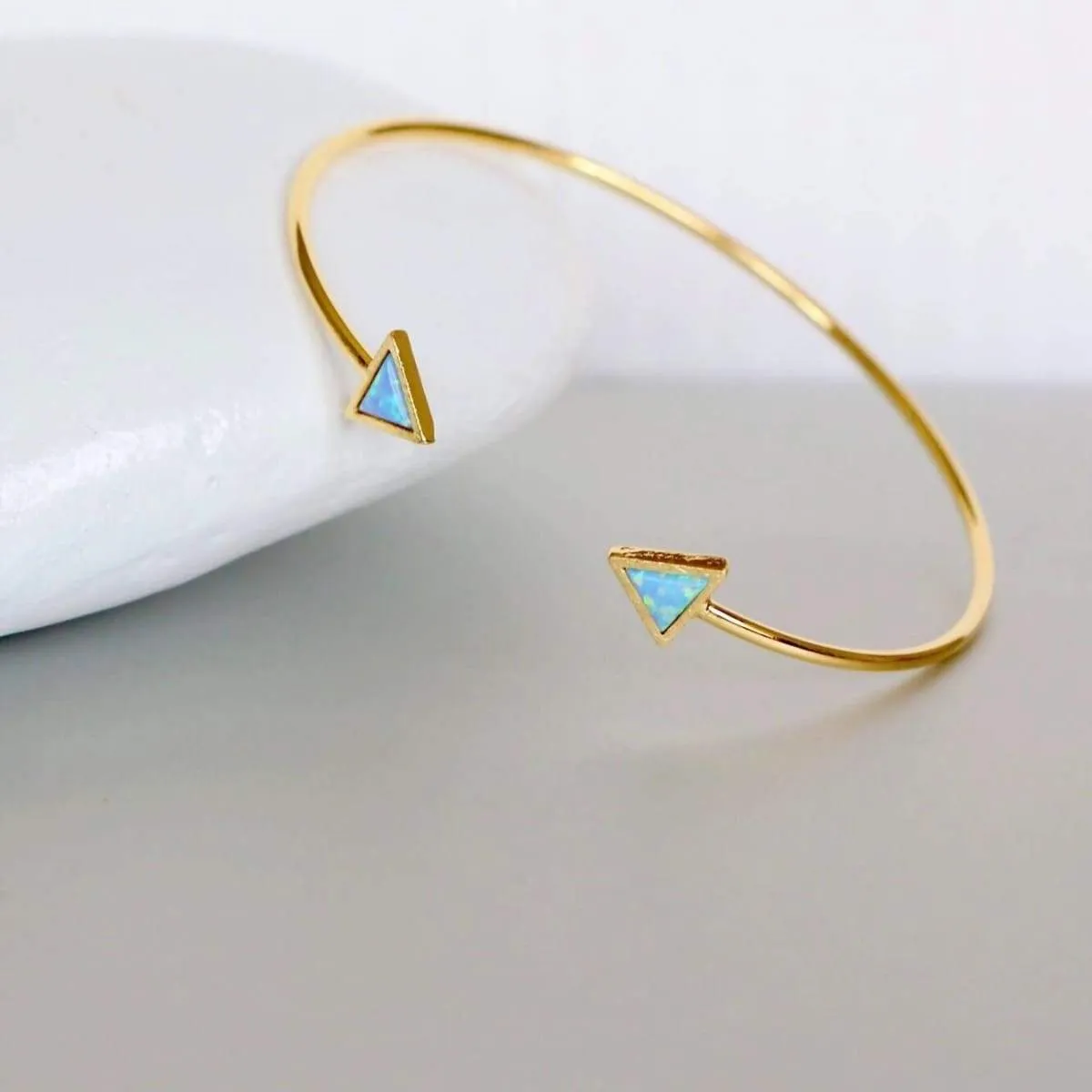 Gold Wrist Cuff, Triangle Opal Bracelet, Open And Adjustable Gold Bangles, Minimalist Gift Jewelry, Bridesmaids Gift