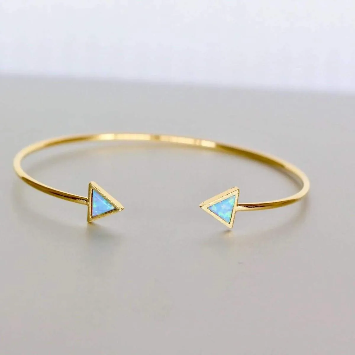 Gold Wrist Cuff, Triangle Opal Bracelet, Open And Adjustable Gold Bangles, Minimalist Gift Jewelry, Bridesmaids Gift