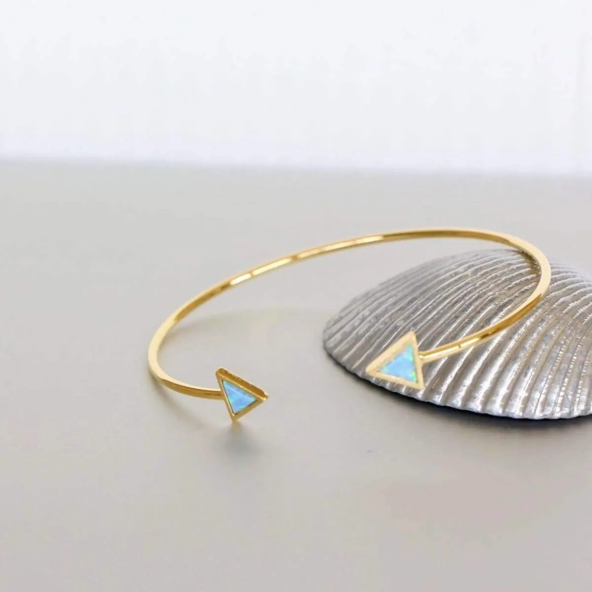 Gold Wrist Cuff, Triangle Opal Bracelet, Open And Adjustable Gold Bangles, Minimalist Gift Jewelry, Bridesmaids Gift