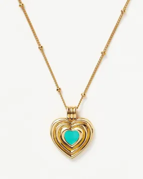 Good Vibes Engravable Enamel Heart Pendant Necklace | 18ct Gold Plated Vermeil/Aqua