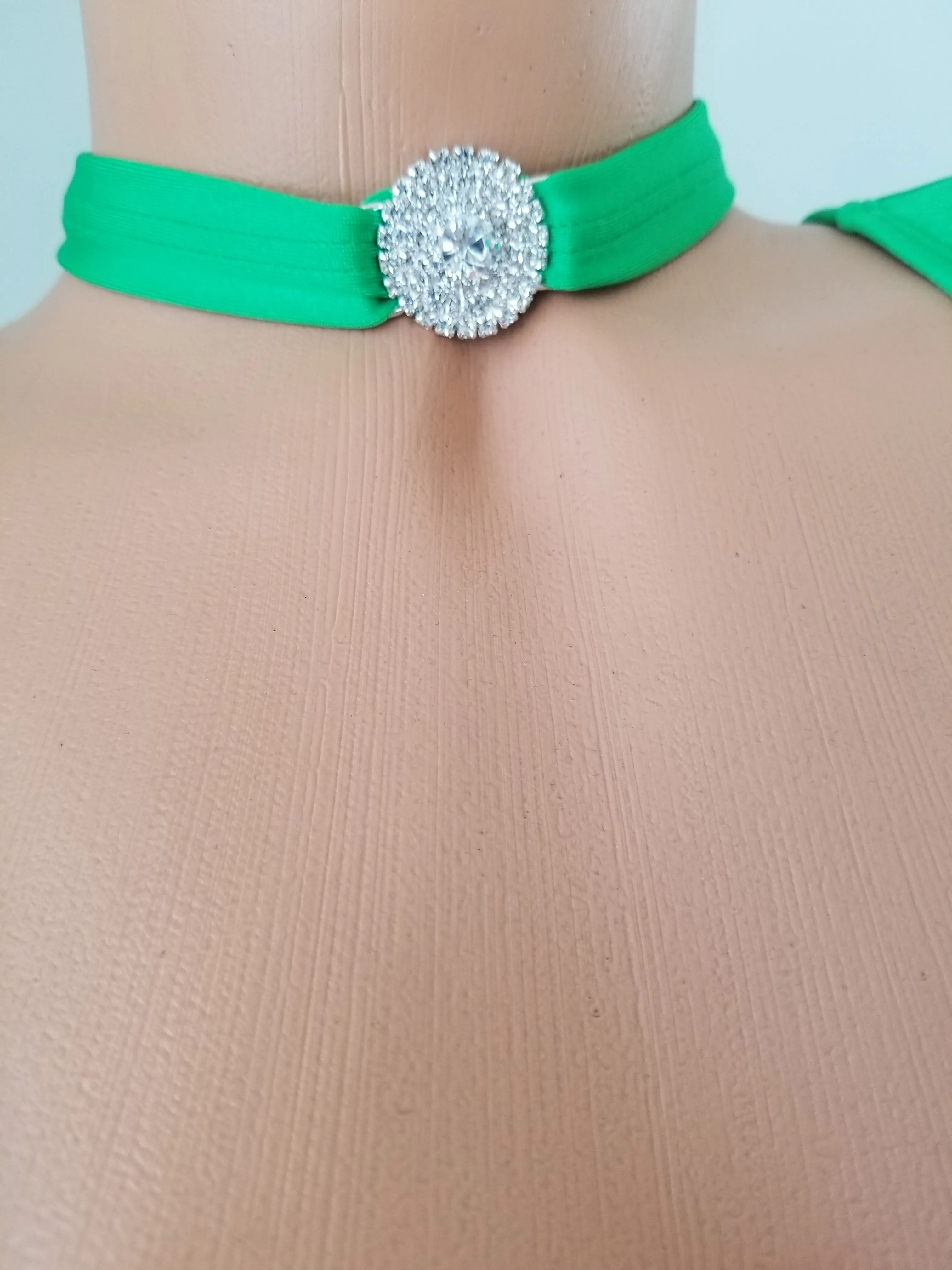 Green High Cut Thong Back Monokini w/ Choker