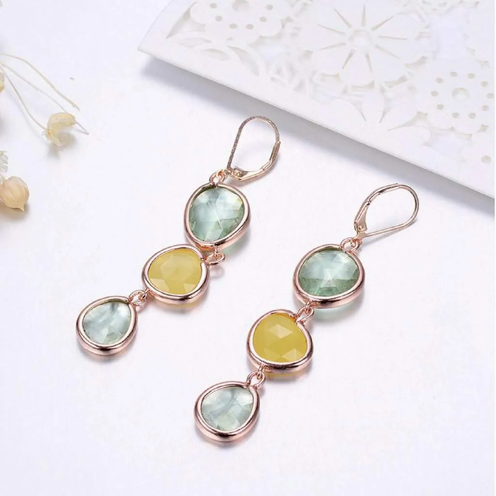 Green Triple Stone Dangle Earrings