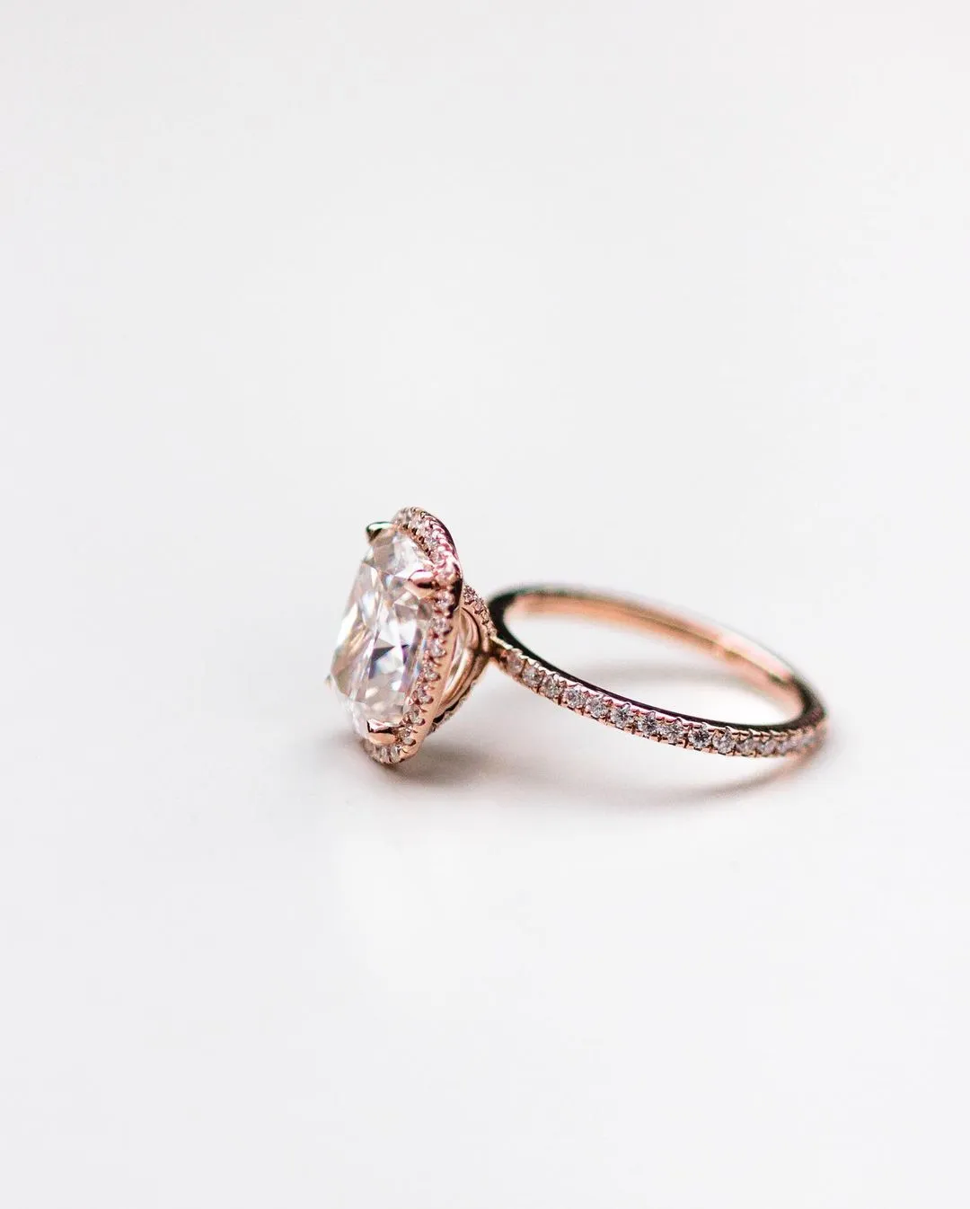 Halo Cushion cut Moissanite Ring Rose Gold 14K Rose Gold Ring