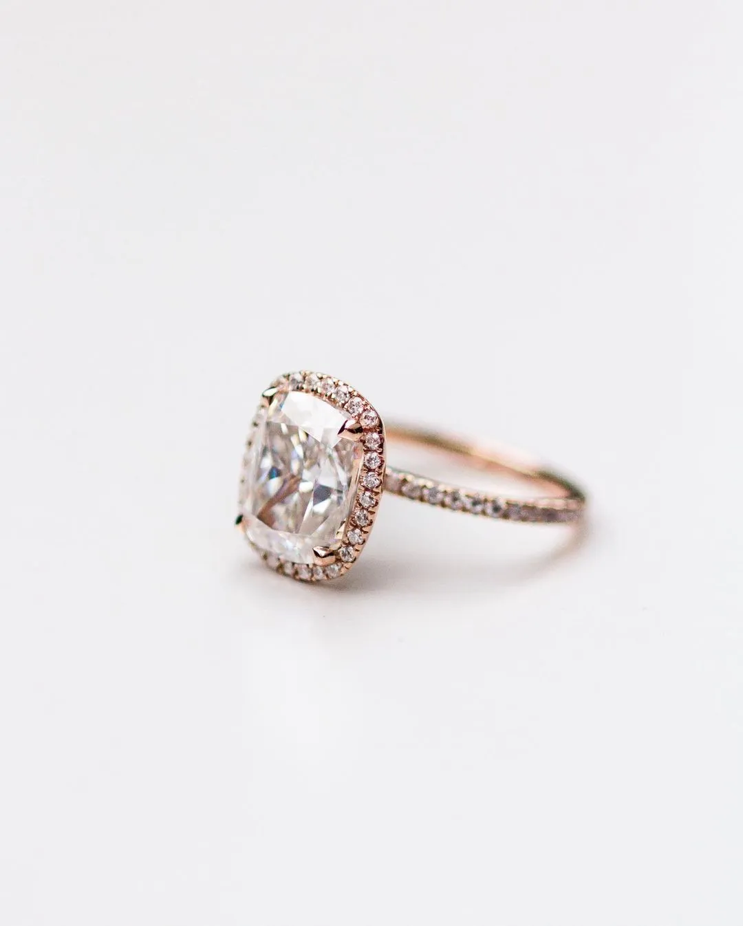 Halo Cushion cut Moissanite Ring Rose Gold 14K Rose Gold Ring