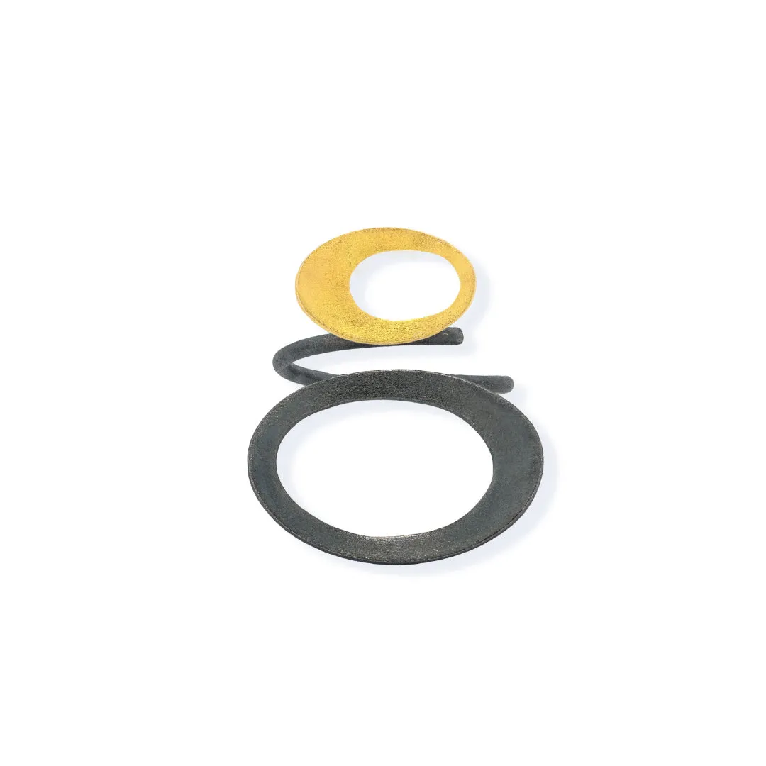 Handmade Gold & Black Plated Silver Ring Oval Circles