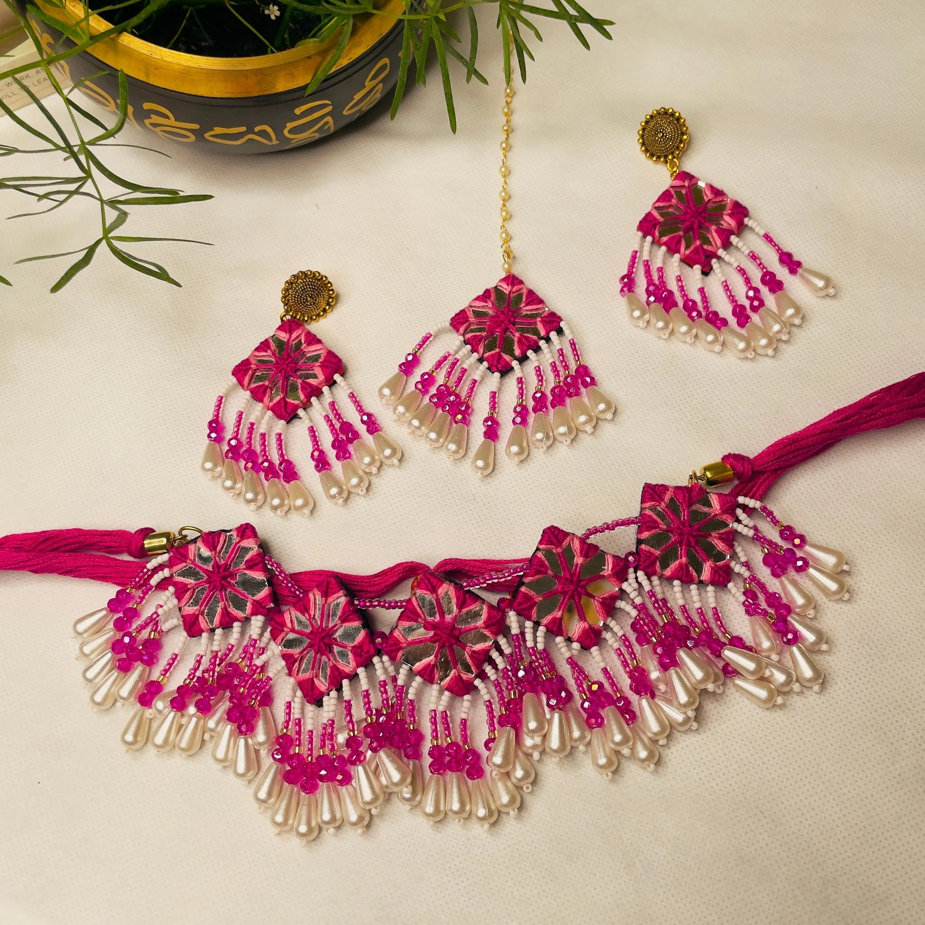 Harper Handcrafted  Pink (Choker Shaadi Set)