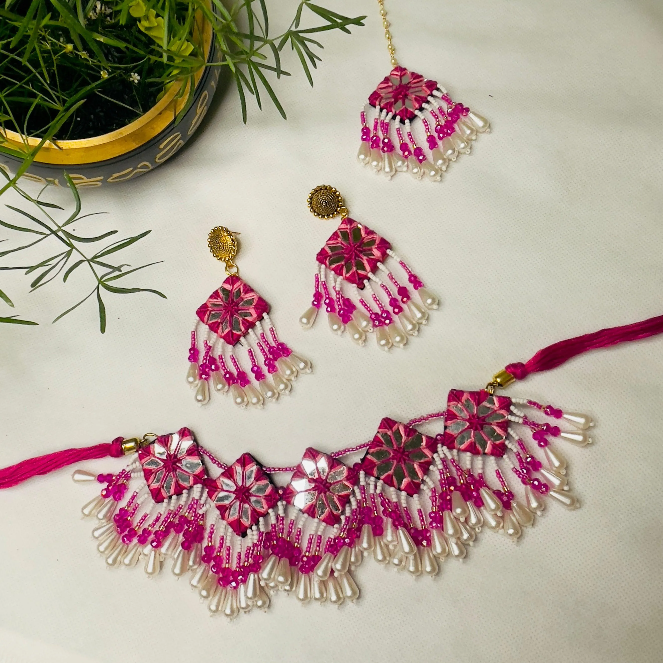 Harper Handcrafted  Pink (Choker Shaadi Set)