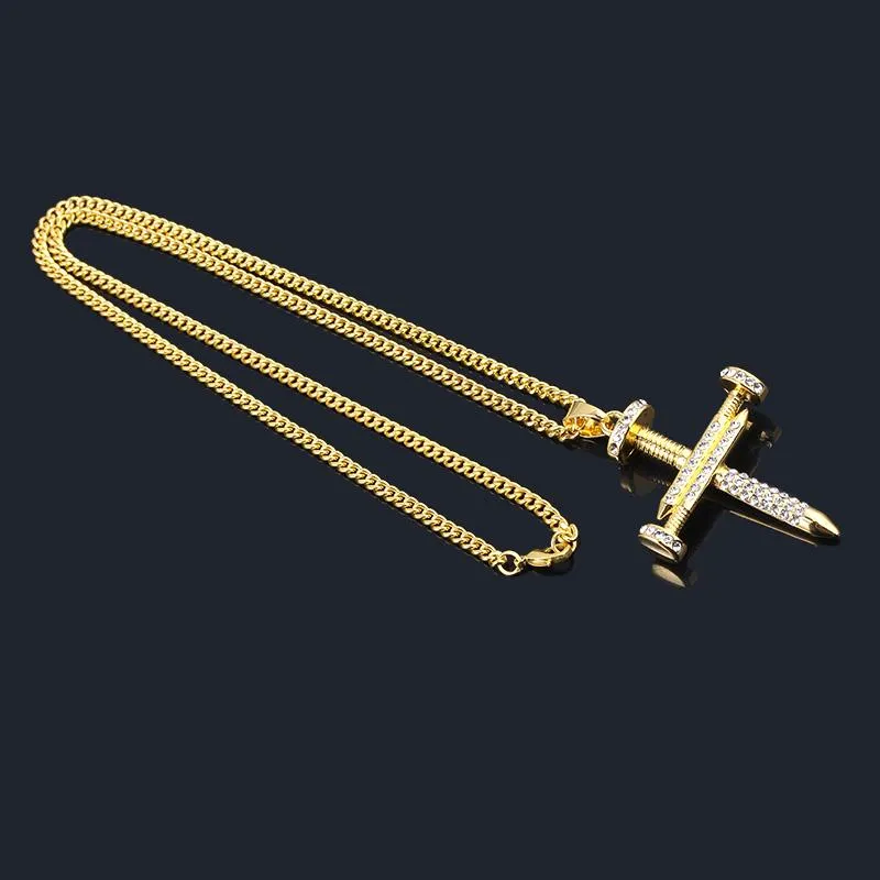 Hip Hop Nail Cross Zirconia Pendant Necklace