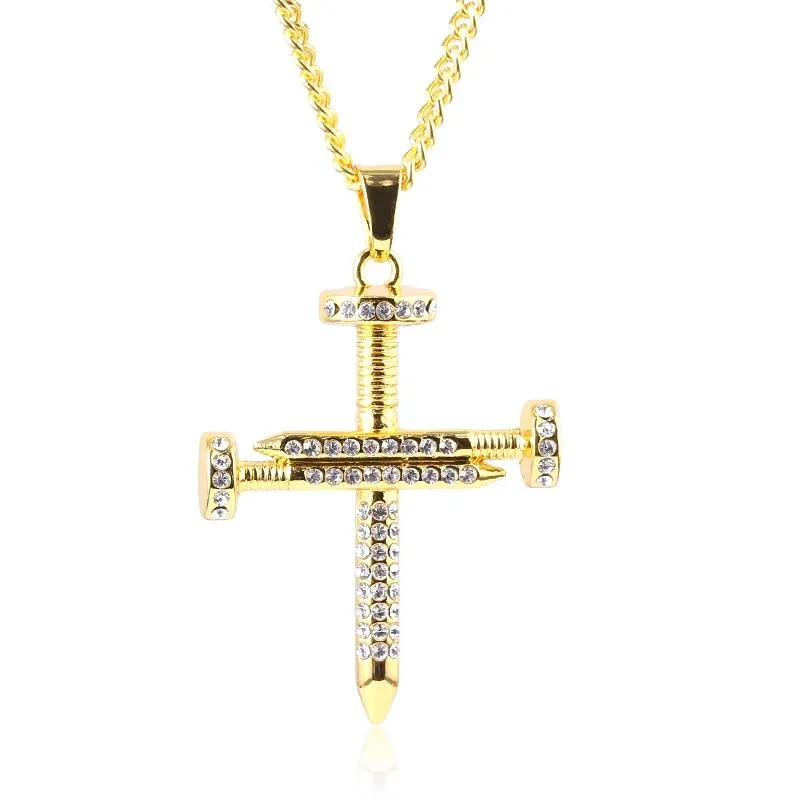 Hip Hop Nail Cross Zirconia Pendant Necklace