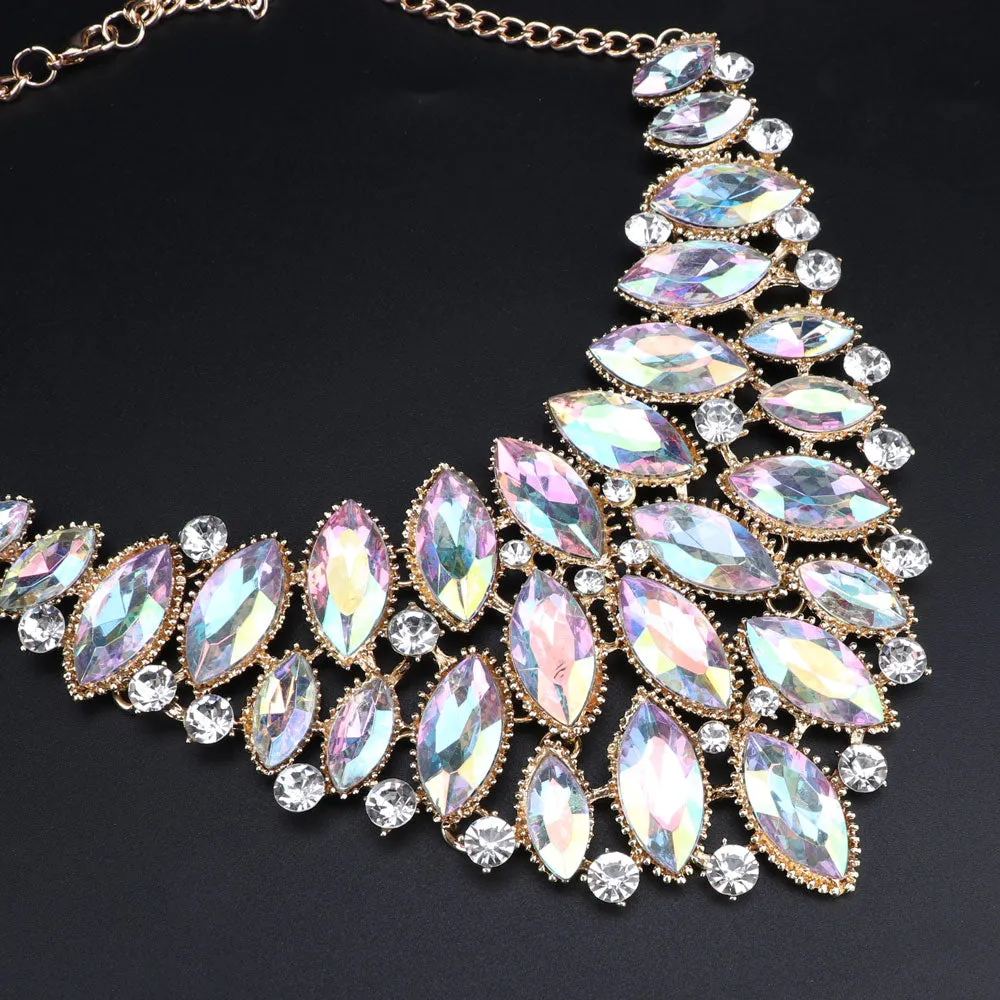 Huge African Crystal Necklace & Earrings Wedding Statement Jewelry Set