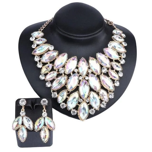 Huge African Crystal Necklace & Earrings Wedding Statement Jewelry Set