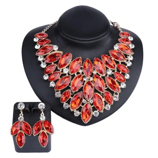 Huge African Crystal Necklace & Earrings Wedding Statement Jewelry Set