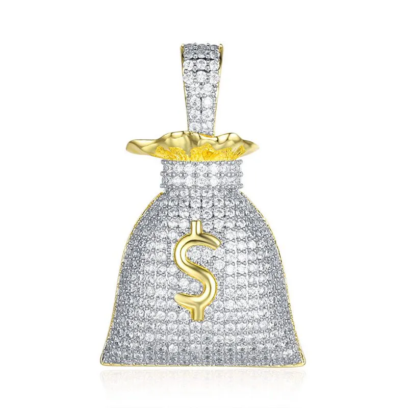 Iced Out Money Bag Pendant - Silver