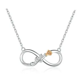 Infinite Love and Flower 925 Sterling Silver Long Chain Link Fashion Pendant Necklace