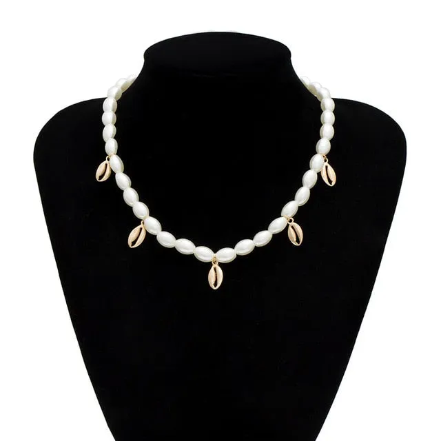 IngeSight.Z Punk Multi Layered Pearl Choker Necklace