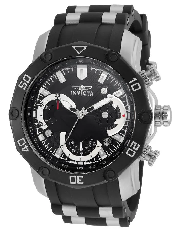 Invicta Mens Pro Diver Chronograph - Black Dial - Rubber Strap - 100m - Date -