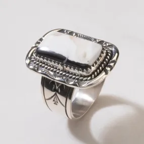 Joe Piaso Jr. White Buffalo Turquoise Navajo USA Native American Made 925 Sterling Silver Ring