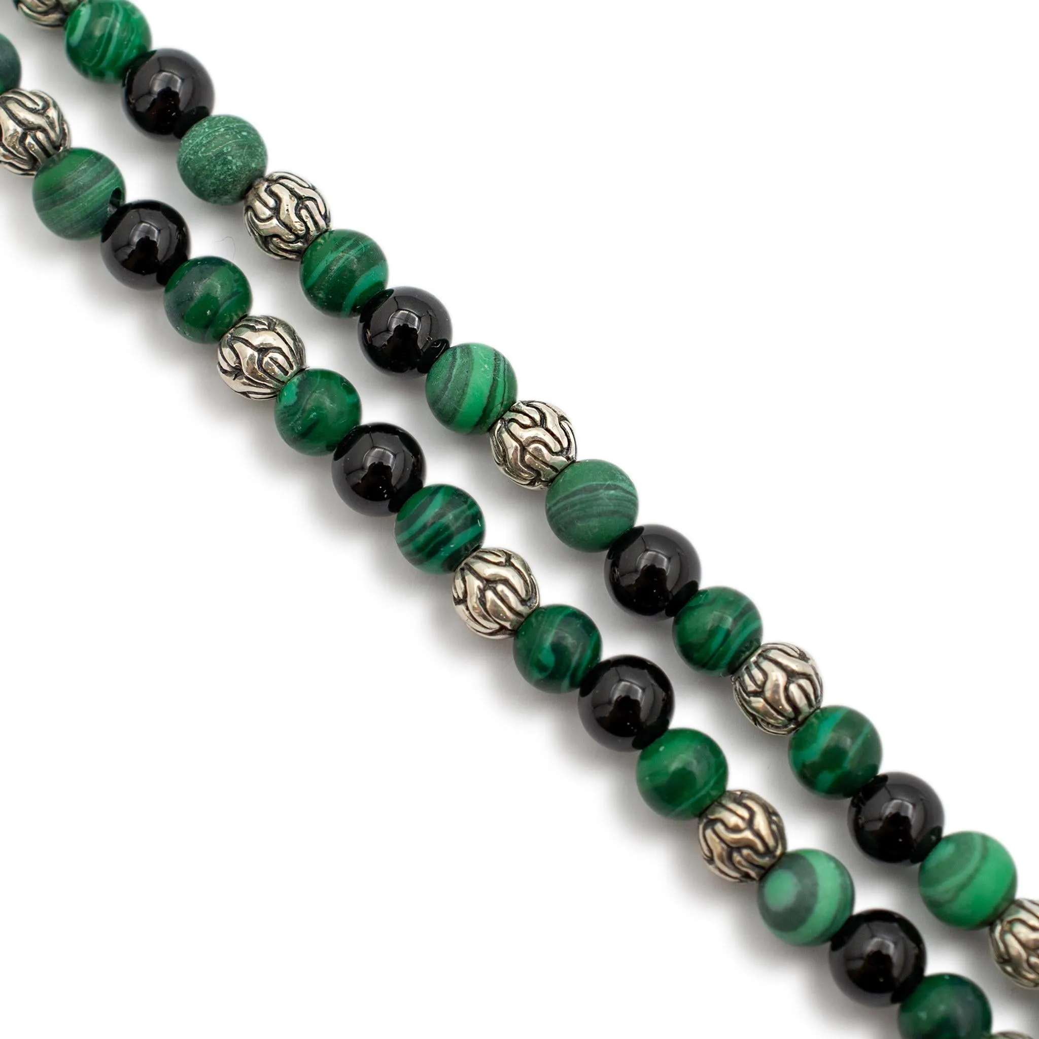 John Hardy 925 Sterling Silver Malachite & Onyx Bead Chain Necklace