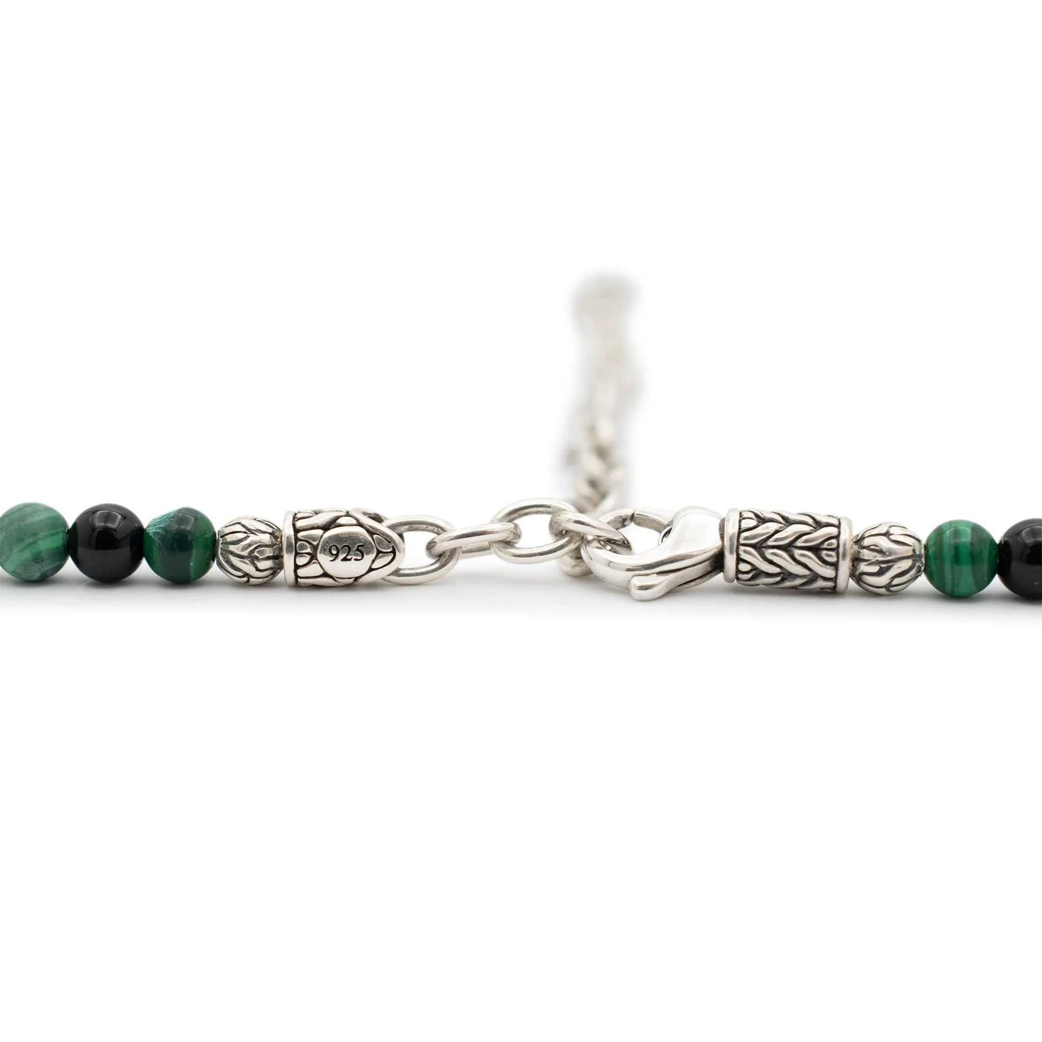 John Hardy 925 Sterling Silver Malachite & Onyx Bead Chain Necklace