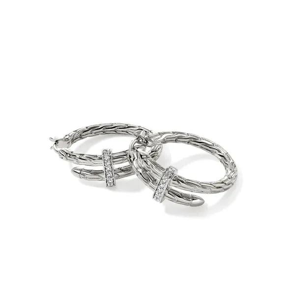 John Hardy Spear Hoop Earrings with Diamonds