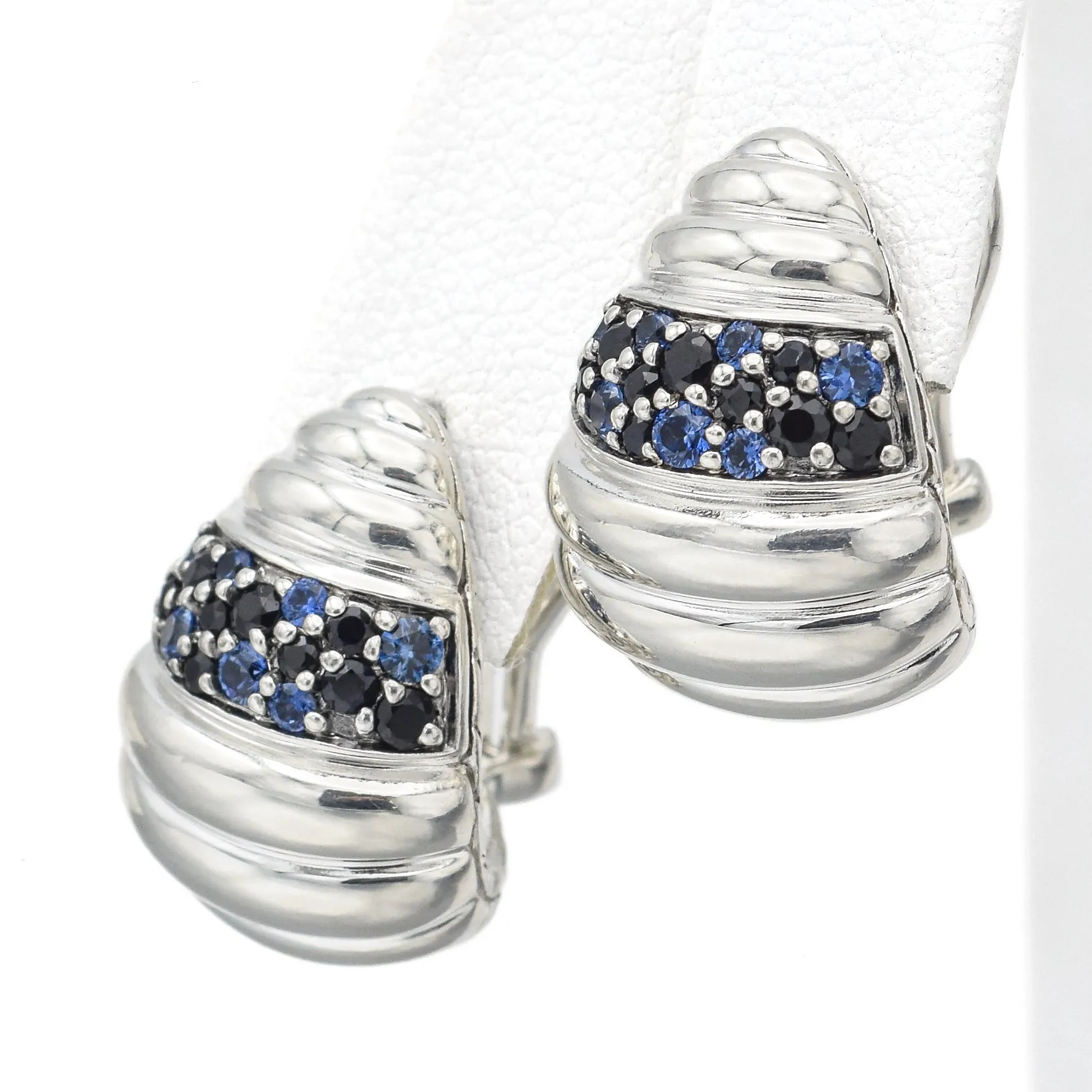 John Hardy Sterling Silver Sapphire Bedeg Lava Buddha Belly Omega Back Earrings