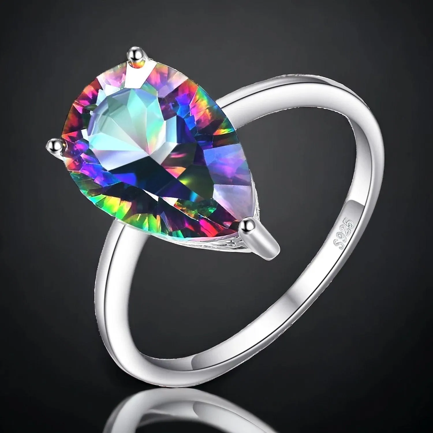 JPACJ917 Finger Ring Charm Jewelry - Rainbow Mystic Quartz 925 Sterling Silver