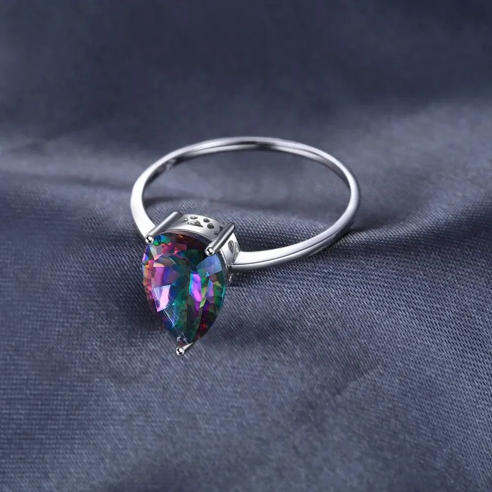 JPACJ917 Finger Ring Charm Jewelry - Rainbow Mystic Quartz 925 Sterling Silver