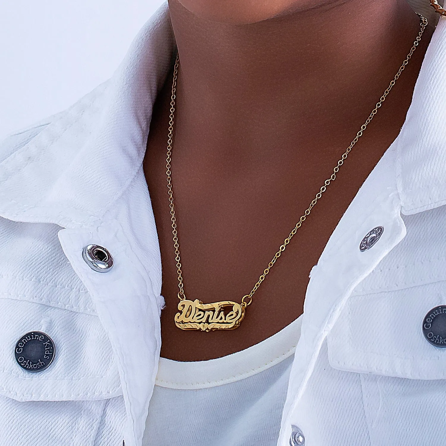 Kid's Double Plated Name Necklace w/ Diamond-cut