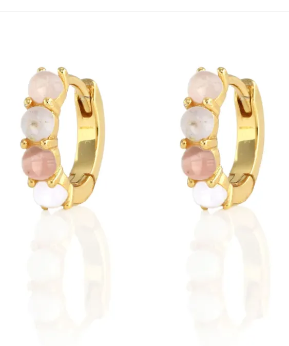 Kris Nations Pink Opal Huggie Earrings - Gold