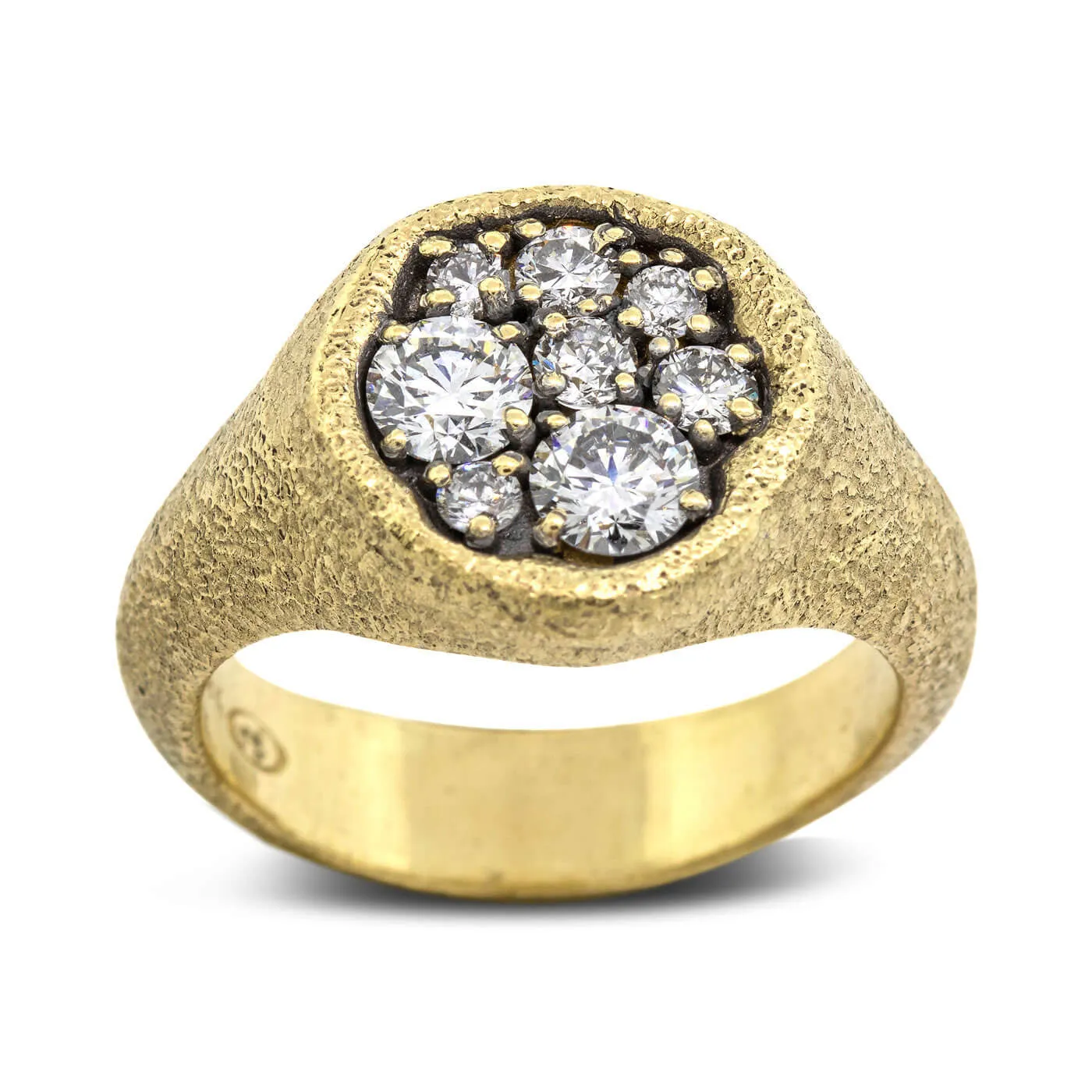 Large Dew Pond Signet Diamond Ring in 18k gold