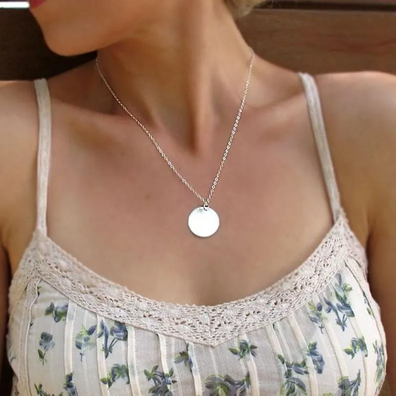 Large Sterling Silver Disc Pendant Necklace