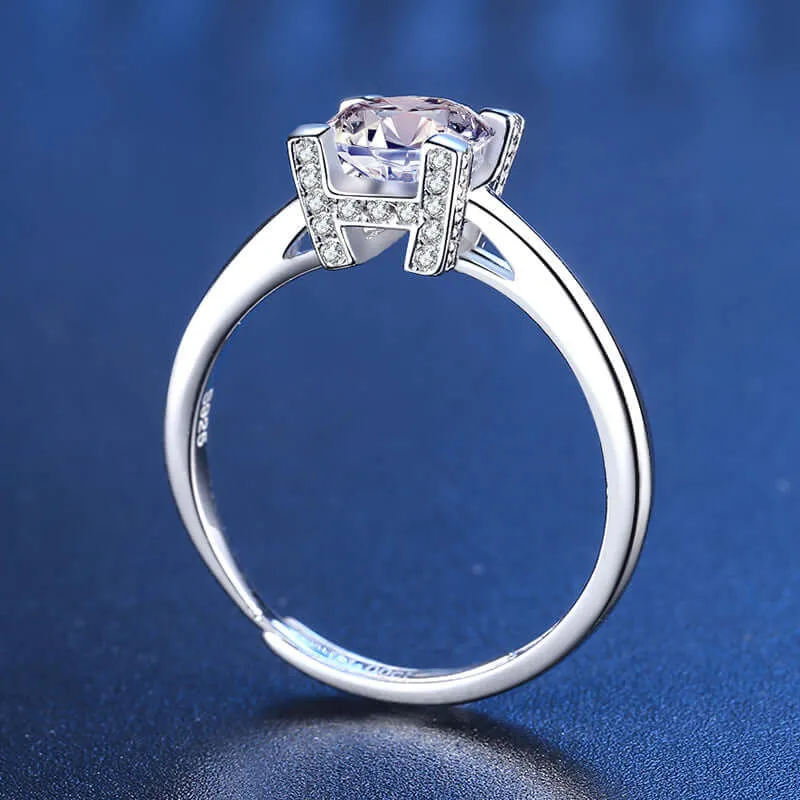 Letter H Square Moissanite Ring