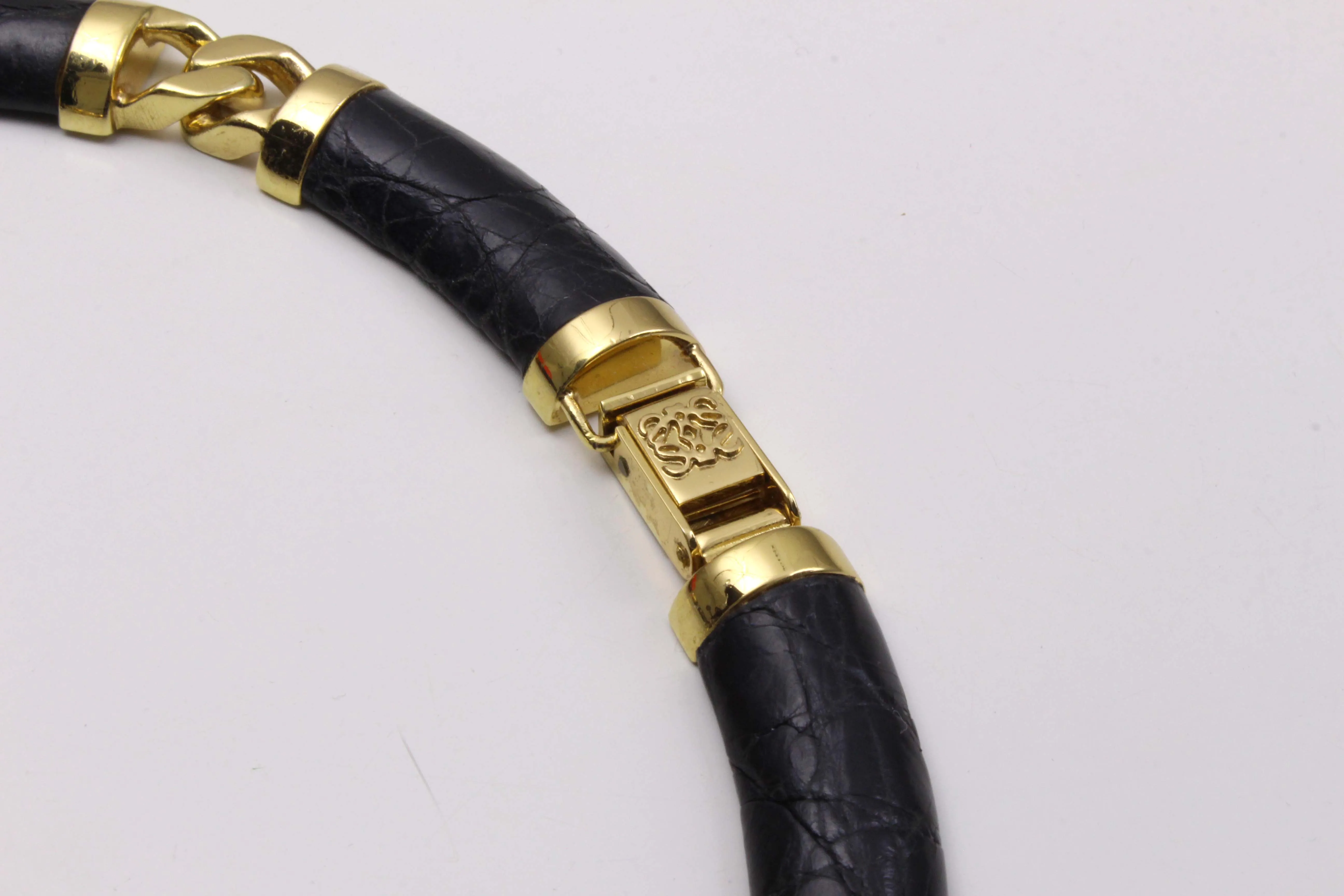 LOEWE black crocodile skin choker necklace