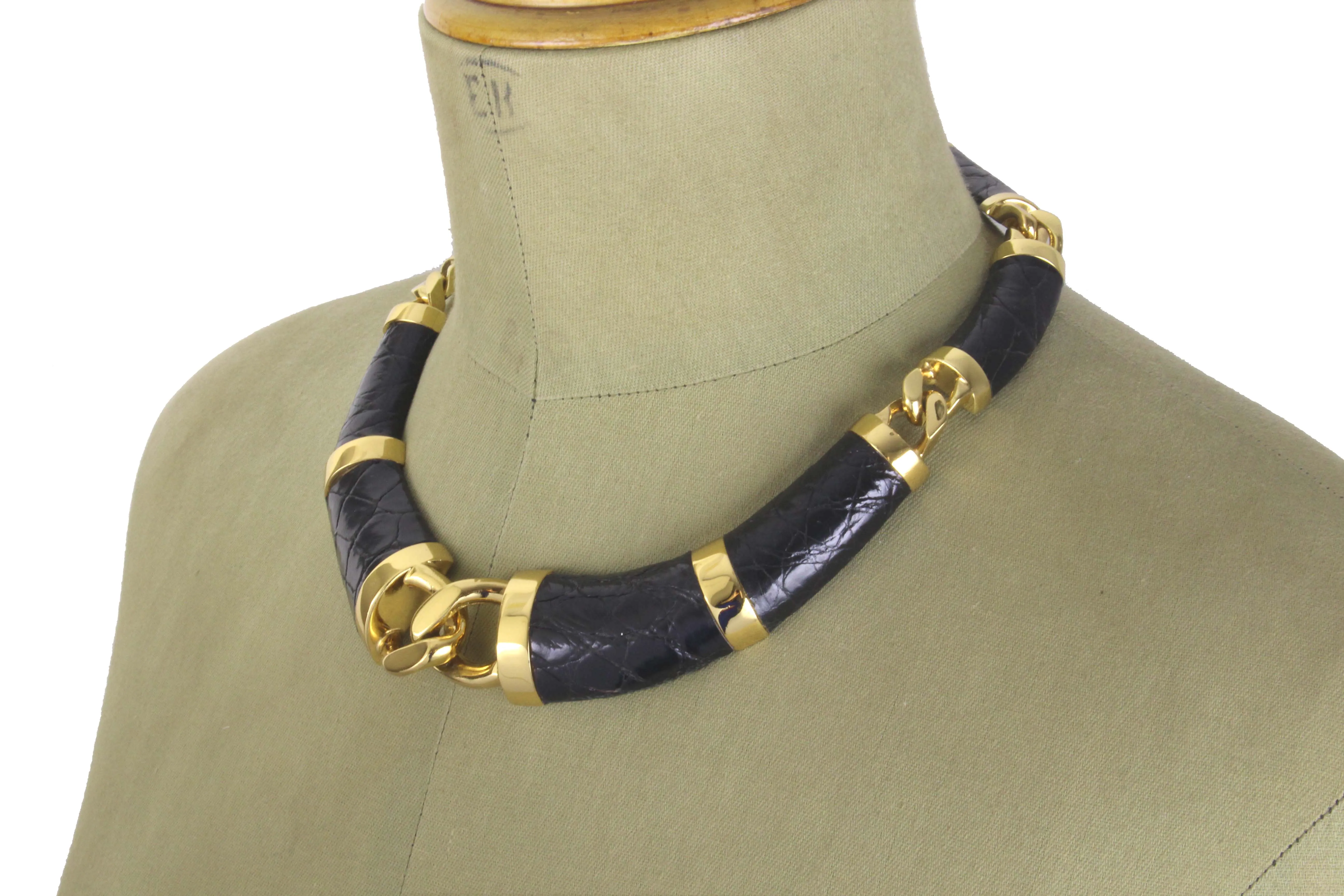 LOEWE black crocodile skin choker necklace