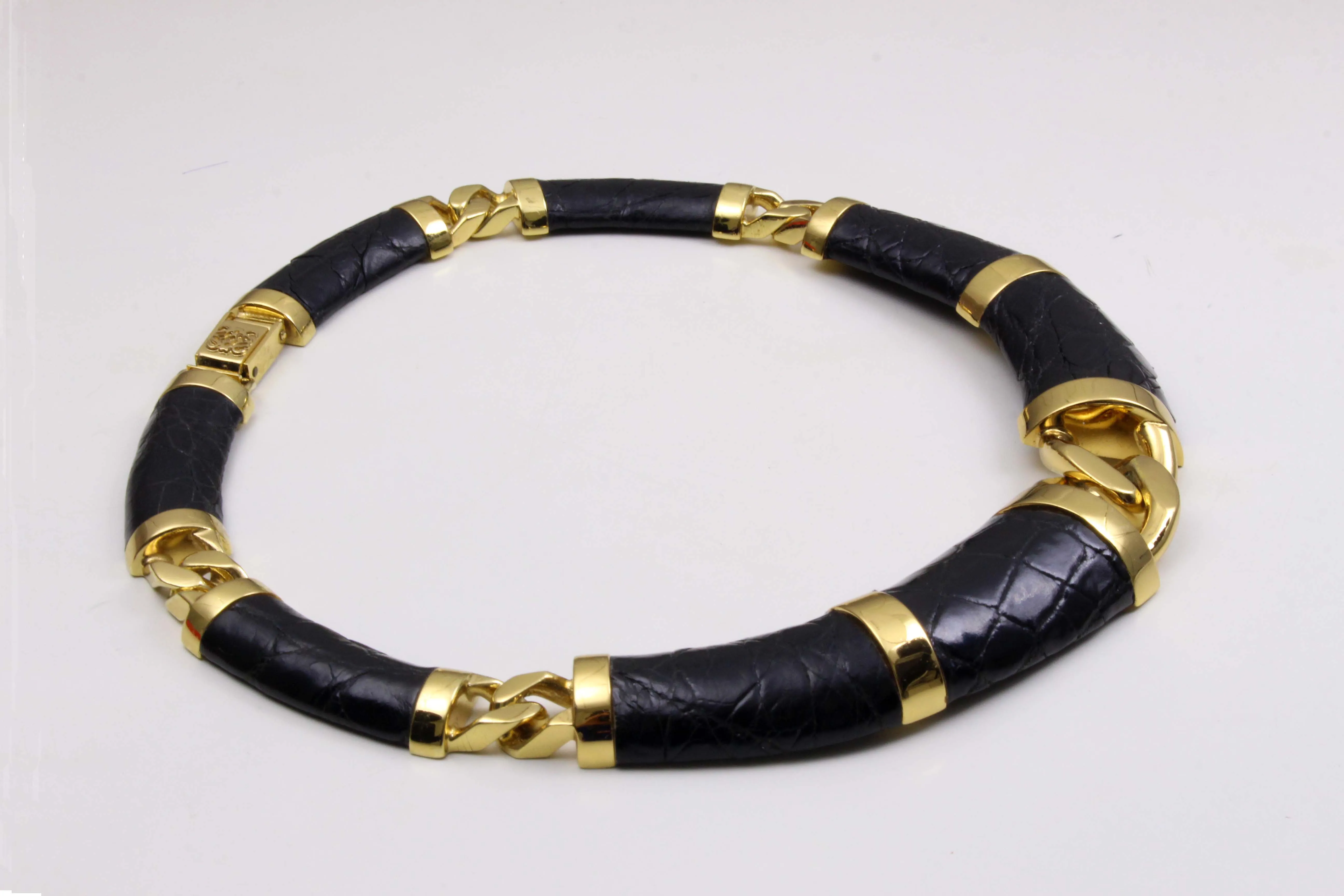 LOEWE black crocodile skin choker necklace