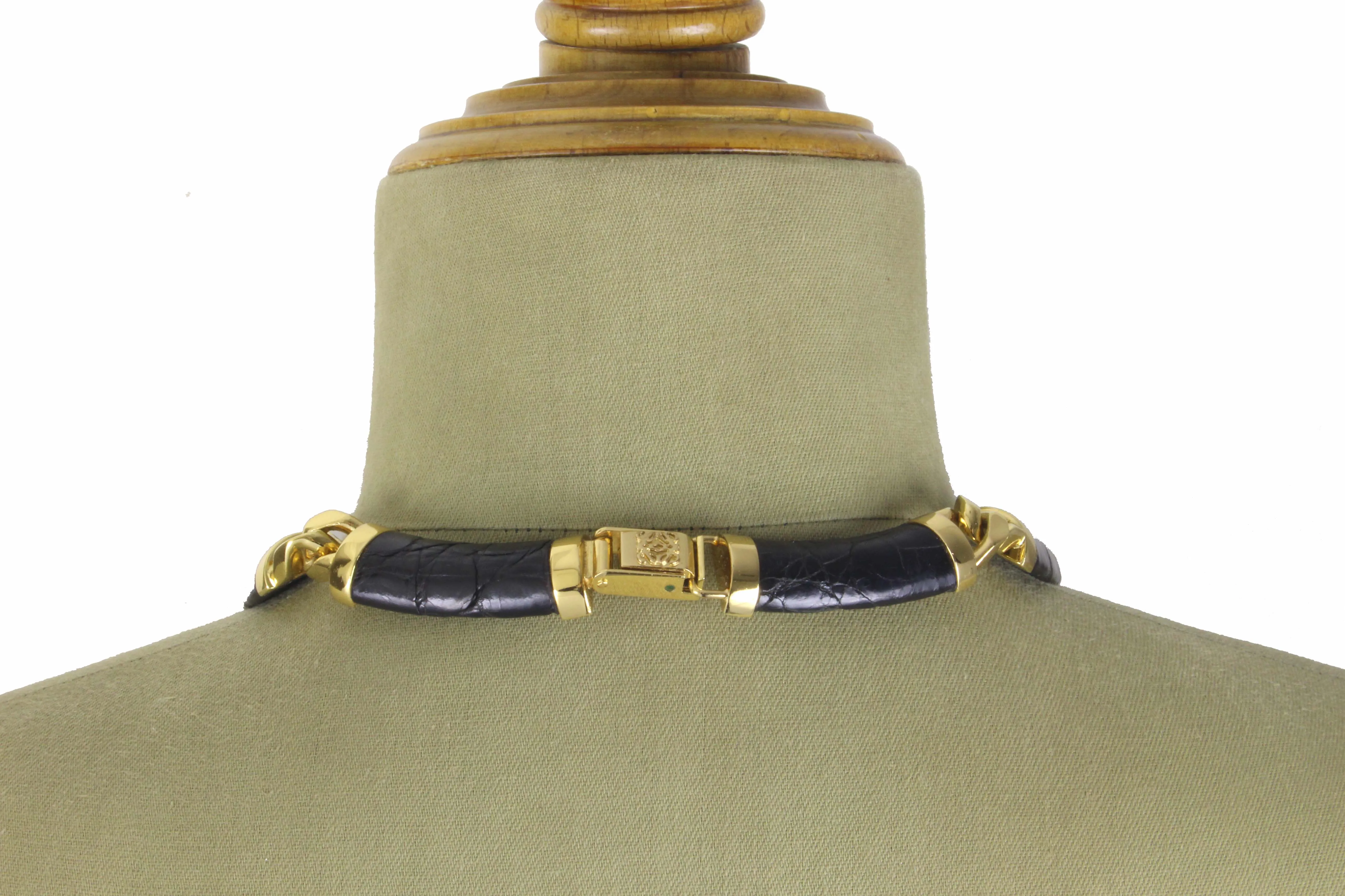 LOEWE black crocodile skin choker necklace