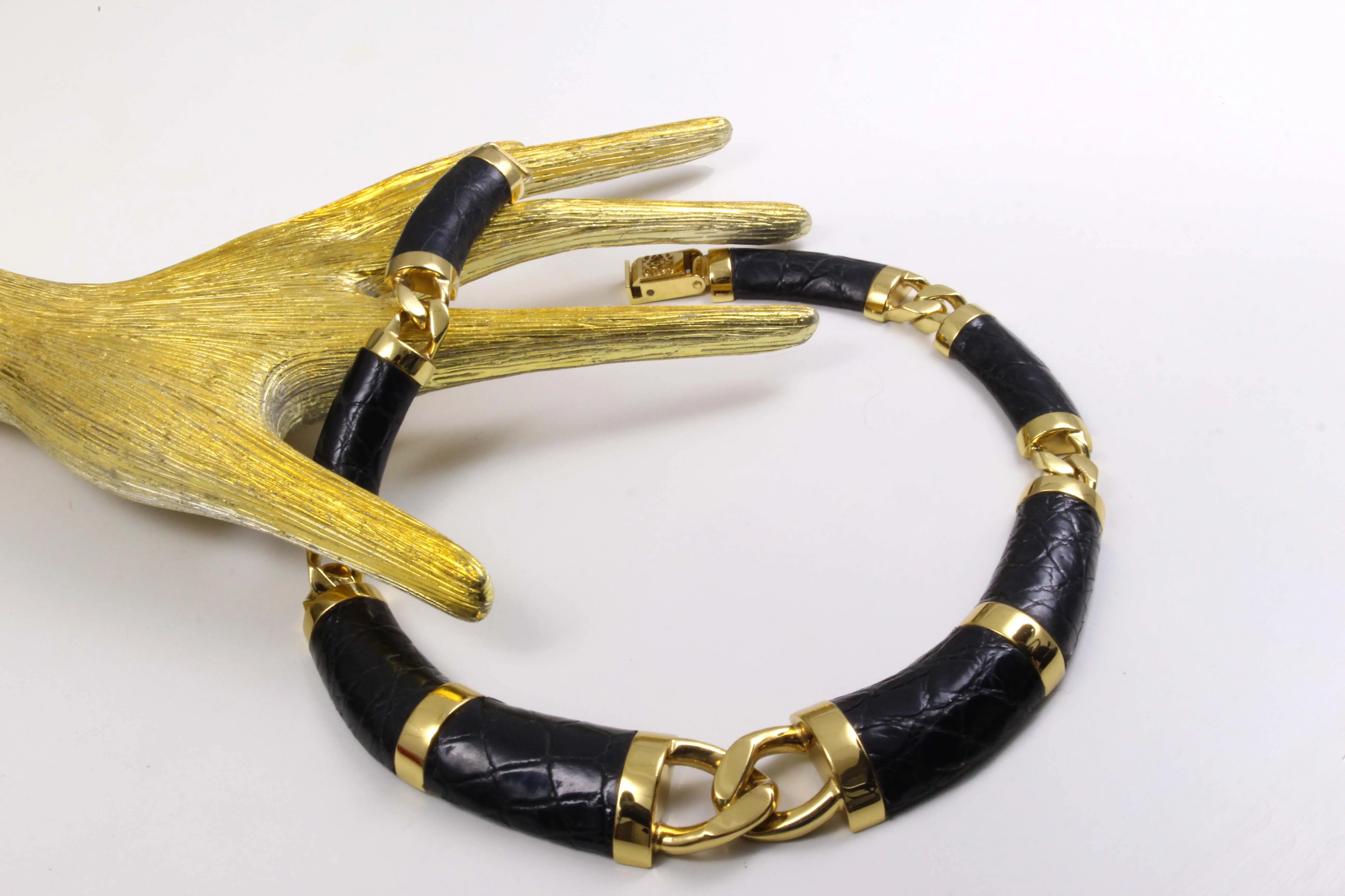 LOEWE black crocodile skin choker necklace