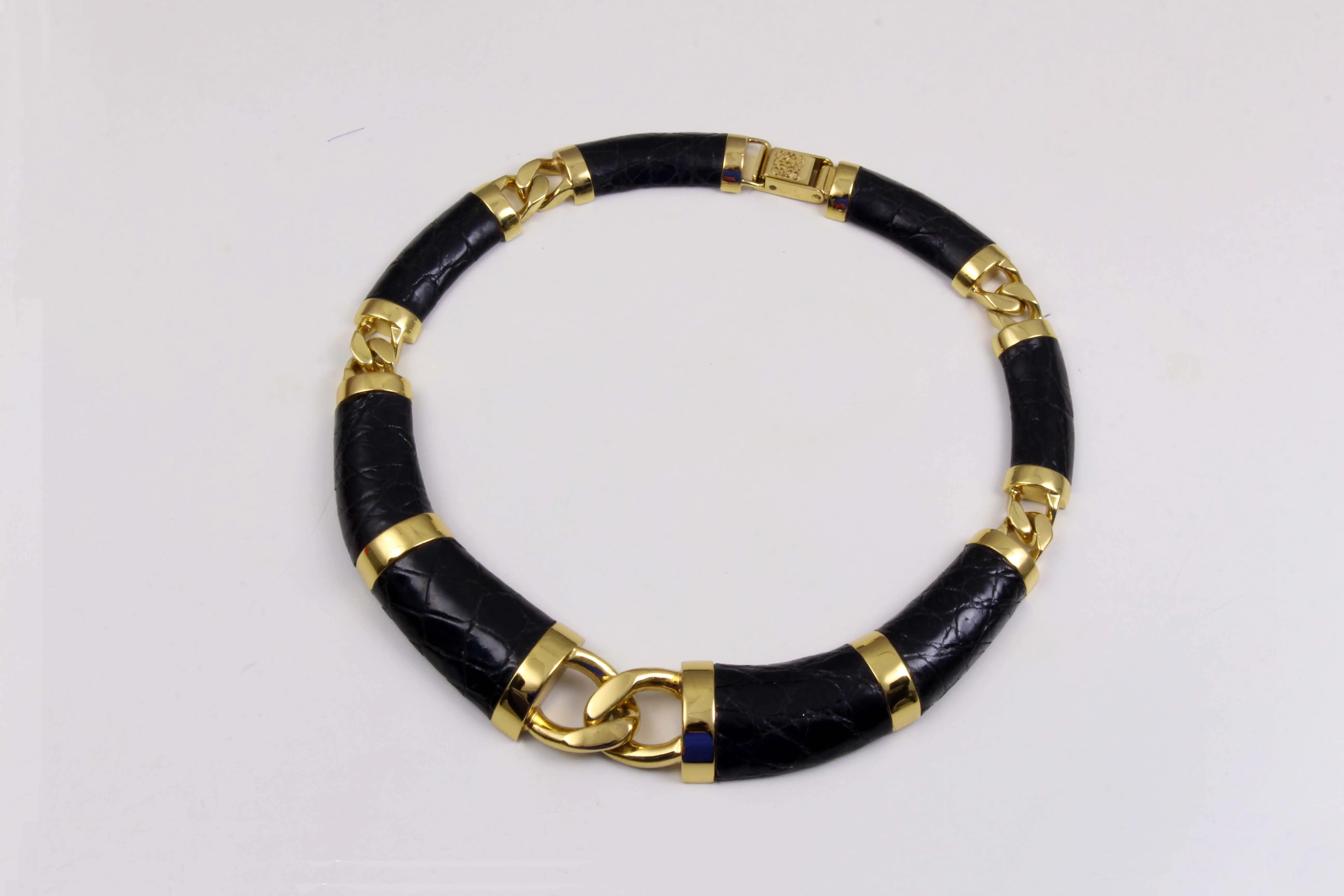 LOEWE black crocodile skin choker necklace