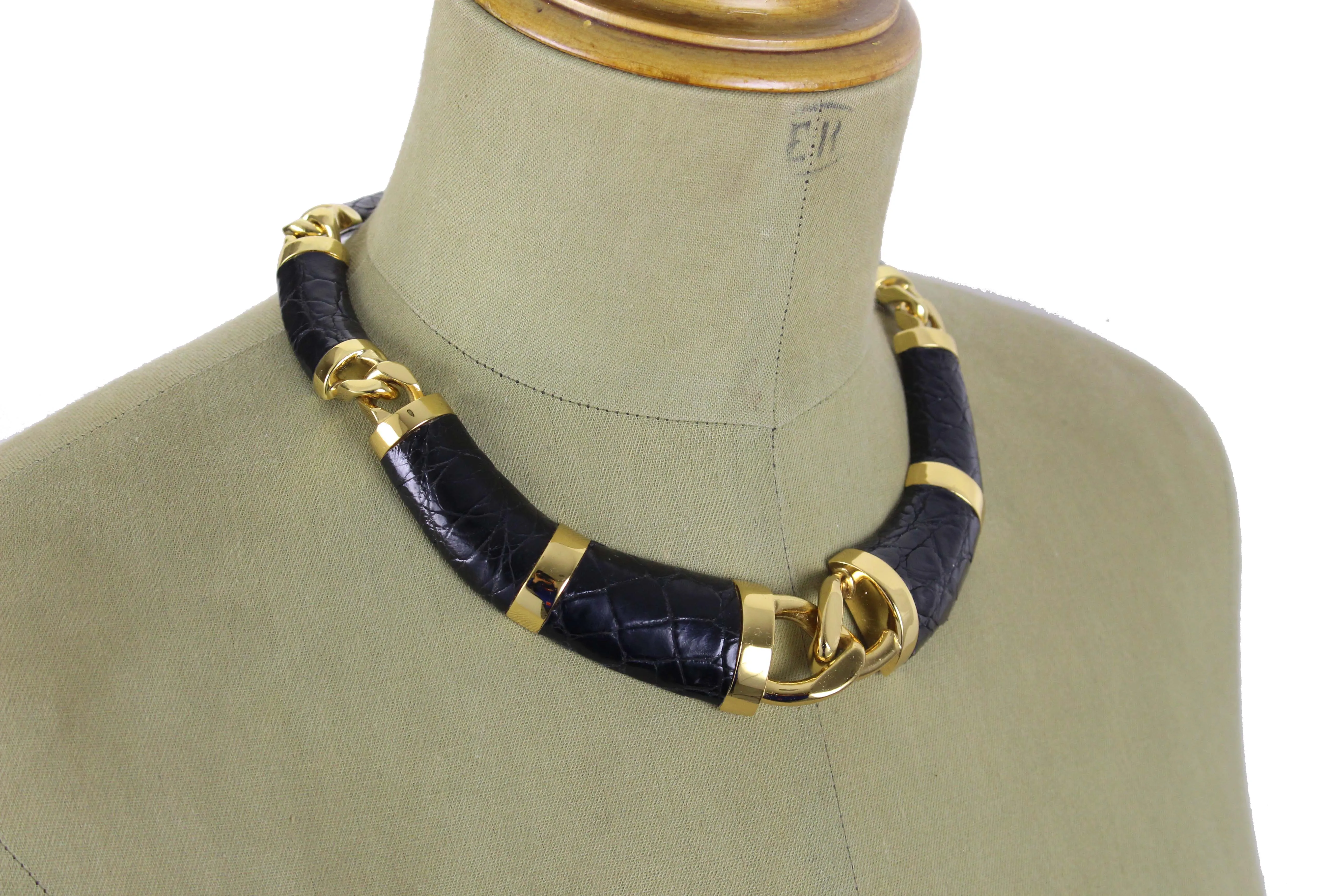 LOEWE black crocodile skin choker necklace