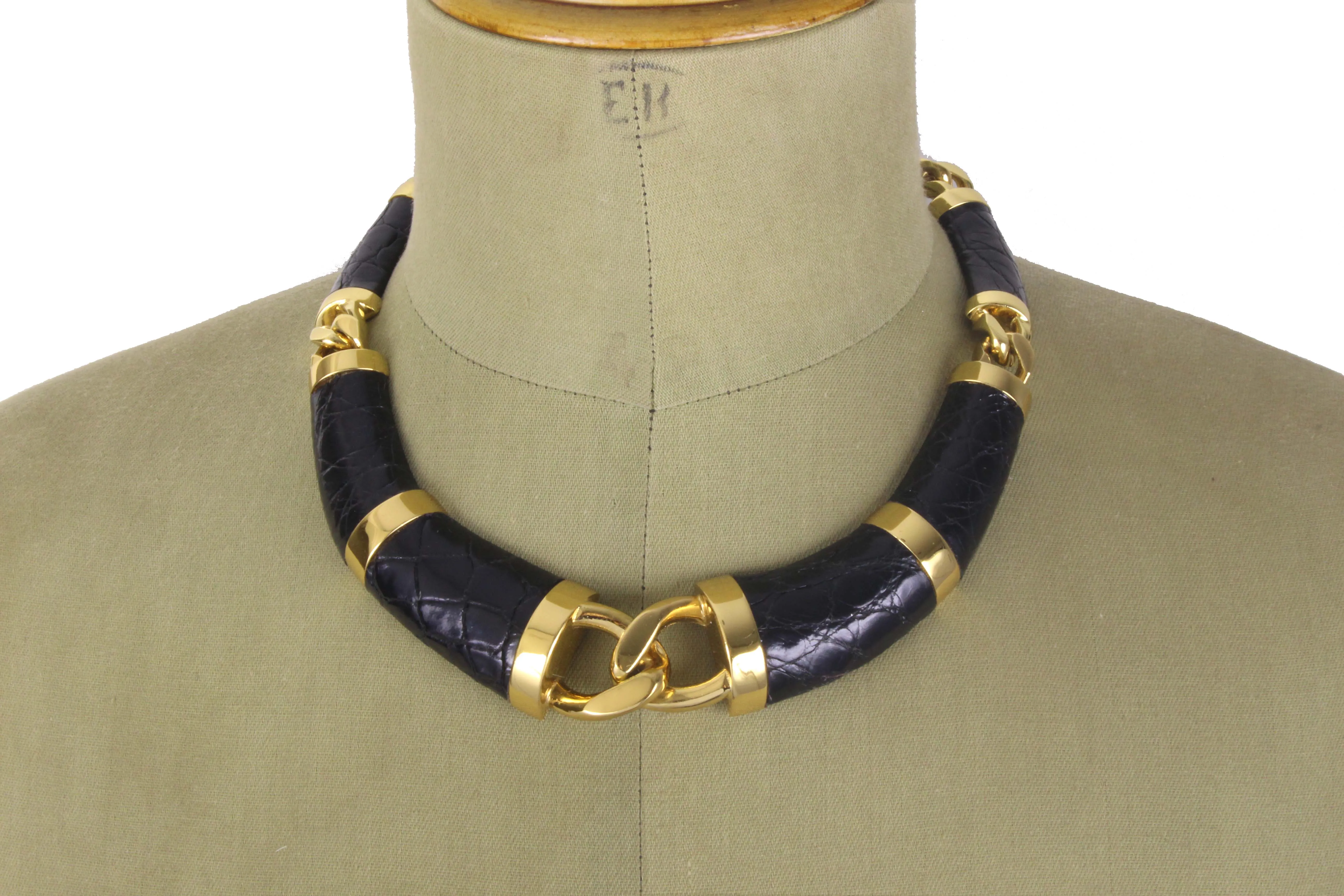 LOEWE black crocodile skin choker necklace