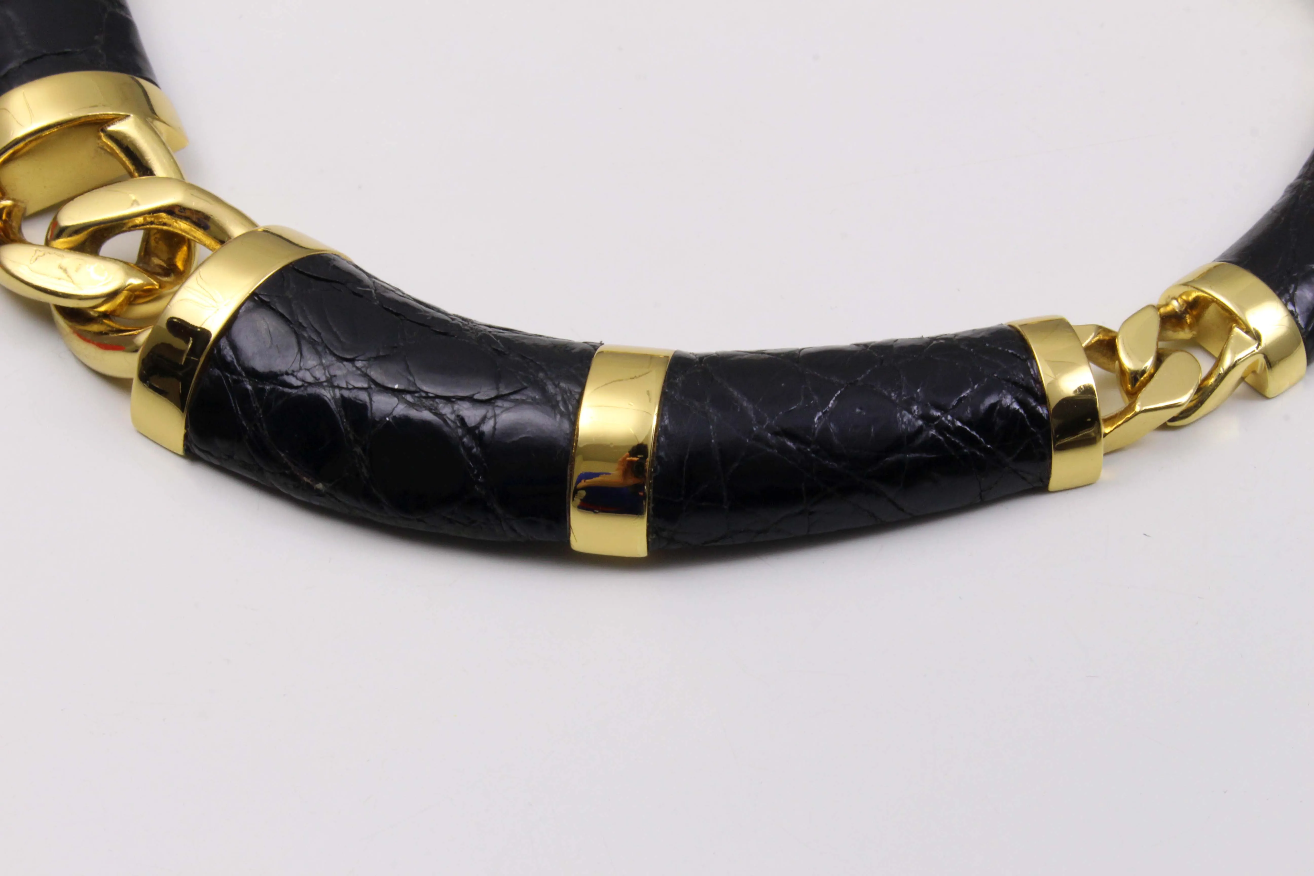 LOEWE black crocodile skin choker necklace