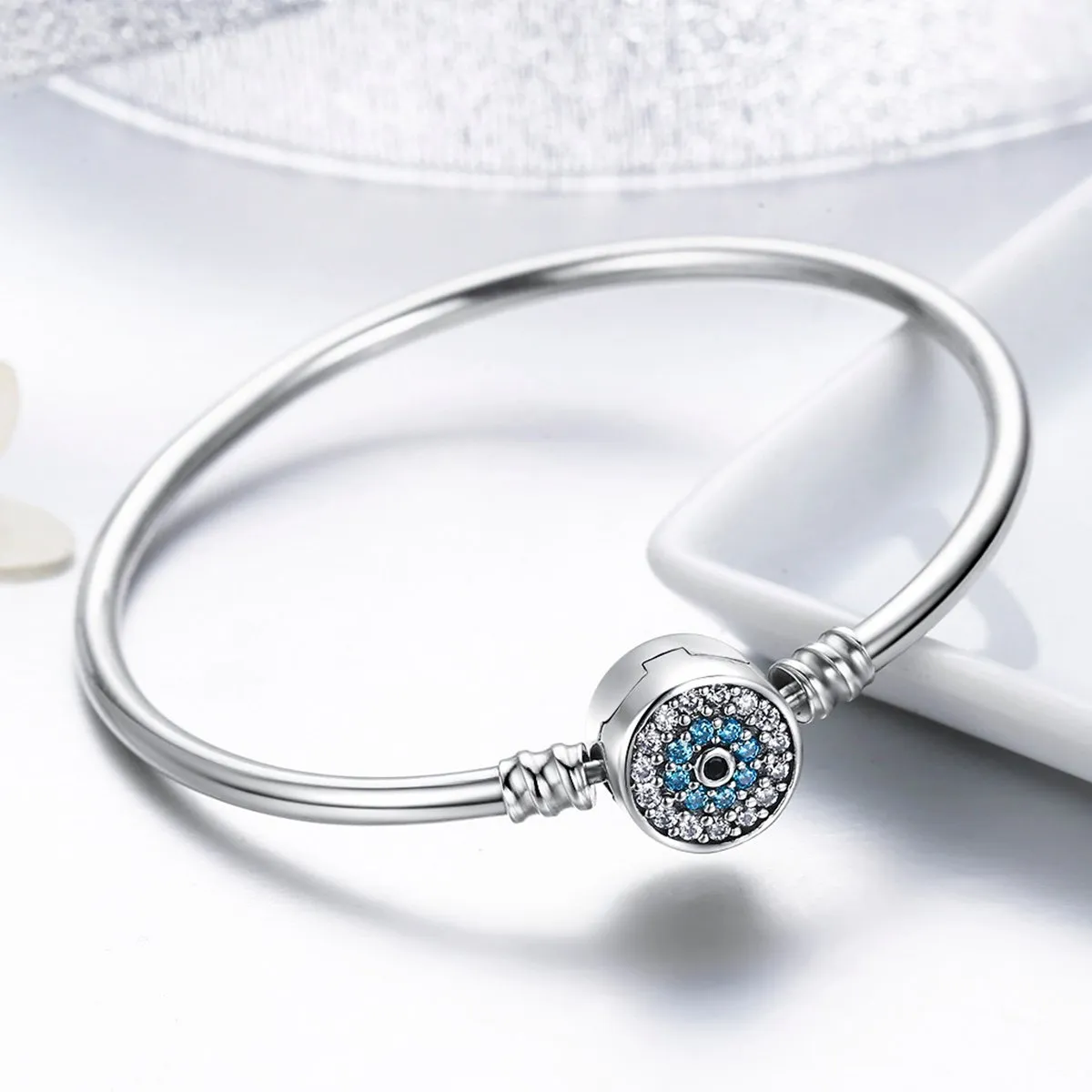 Lucky Eye 925 Sterling Silver Bangle Clasp Bracelet