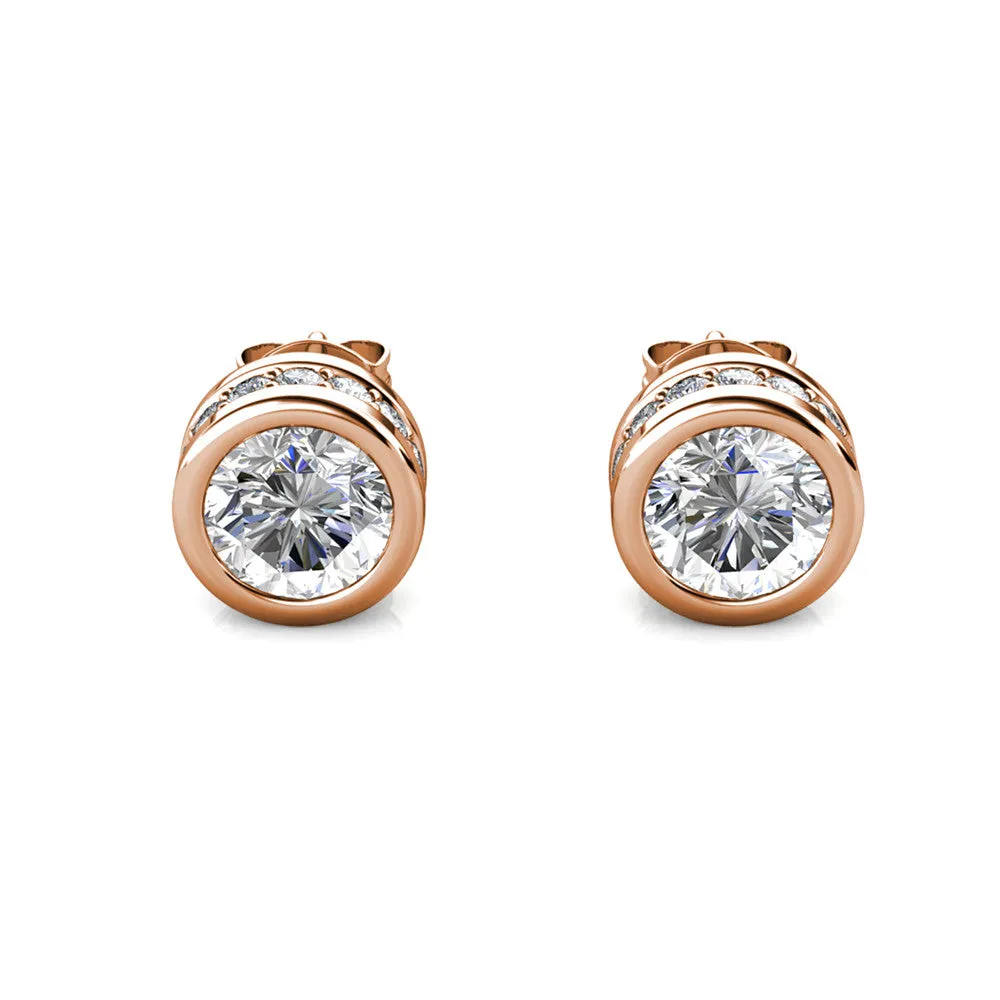 Mae 18k White Gold Plated Stud Earrings with Round Cut Crystals