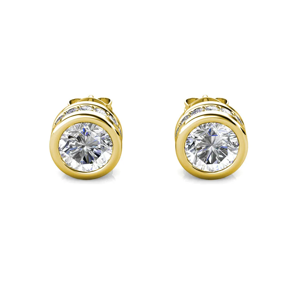 Mae 18k White Gold Plated Stud Earrings with Round Cut Crystals