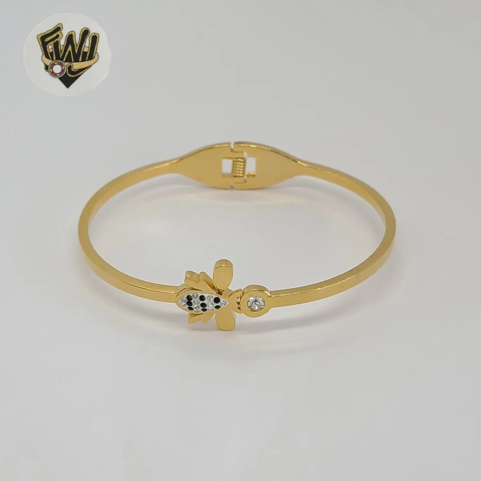 (MBRA-23-X) Stainless Steel - Zircon Bee Bangle.