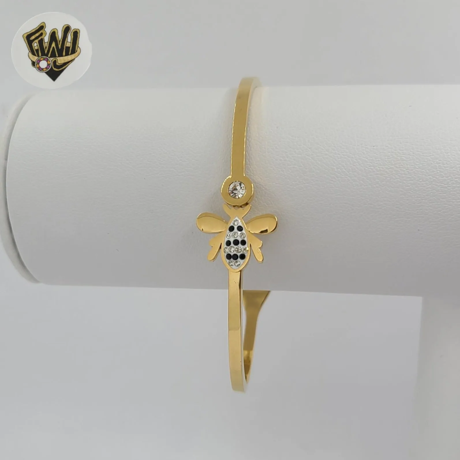 (MBRA-23-X) Stainless Steel - Zircon Bee Bangle.